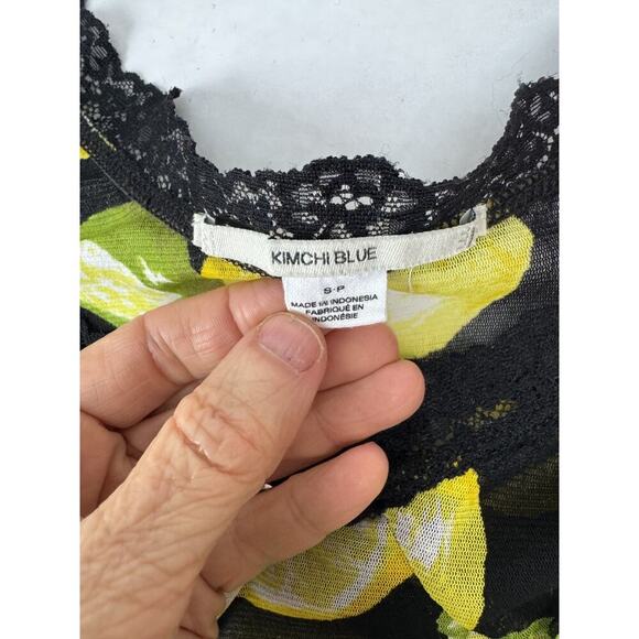 Y2K Kimchi Top Lemons Small Urban Outfitters Lace Yellow Black Cinched Sheer - Picture 7 of 9